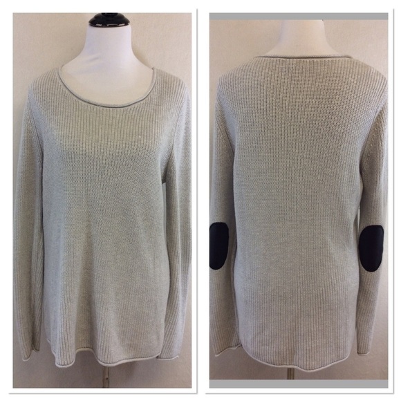 Skies are blue grey elbow patch cozy knit sweater - Picture 1 of 8